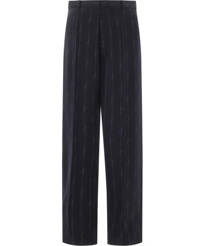 Shop Balenciaga Logo Striped Tailored Pants In Black