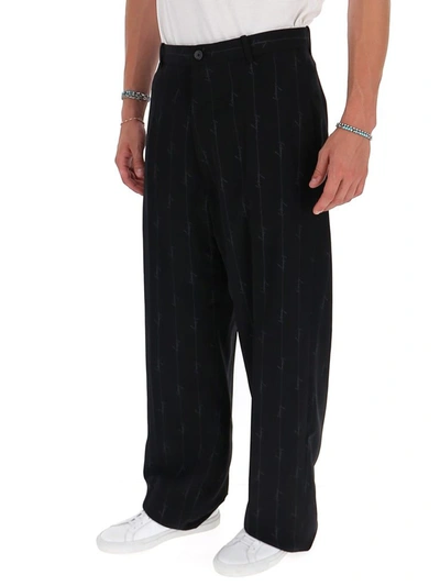 Shop Balenciaga Logo Striped Tailored Pants In Black