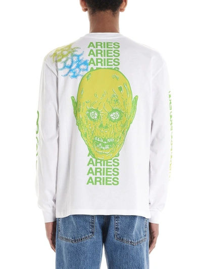 Shop Aries Logo Intarsia Crewneck Jumper In White