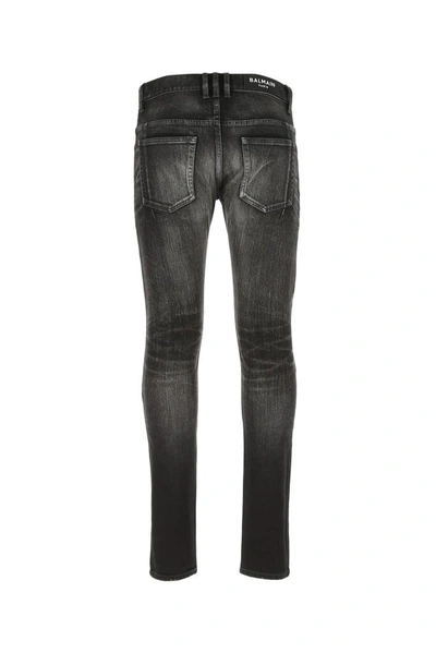 Shop Balmain Selvedge Distressed Skinny Jeans In Black