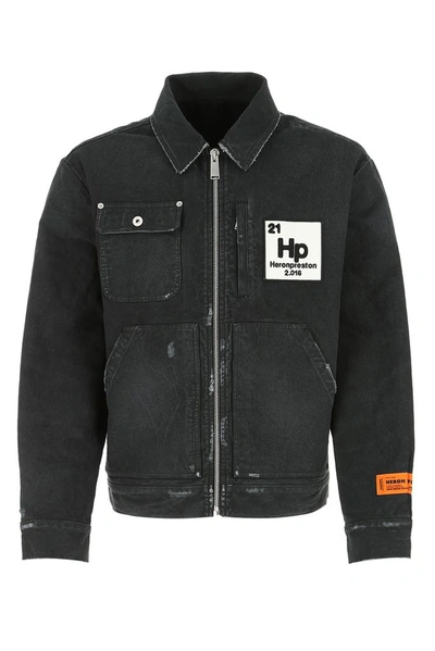 Shop Heron Preston Logo Patch Zipped Worker Jacket In Black