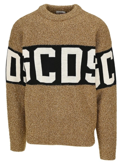 Shop Gcds Logo Band Lurex Sweater In Gold