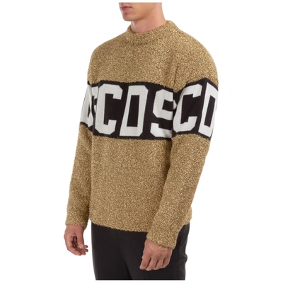 Shop Gcds Logo Band Lurex Sweater In Gold