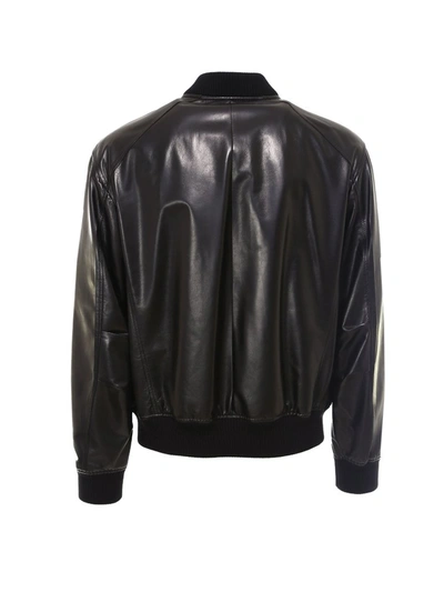 Shop Prada Leather Bomber Jacket In Black