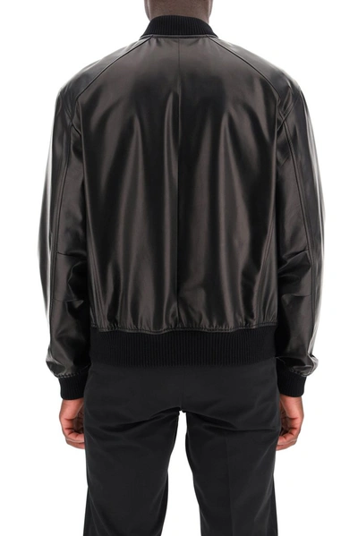 Shop Prada Leather Bomber Jacket In Black