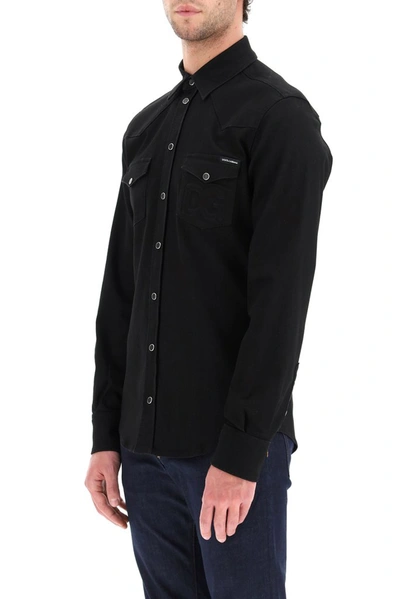 Shop Dolce & Gabbana Denim Shirt In Black