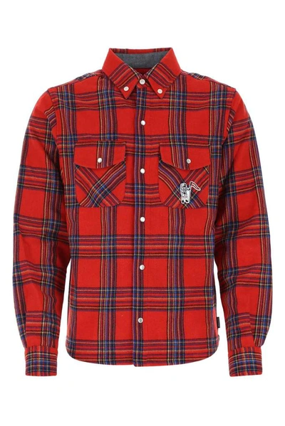 Shop Billionaire Boys Club Logo Embroidered Checked Shirt In Red