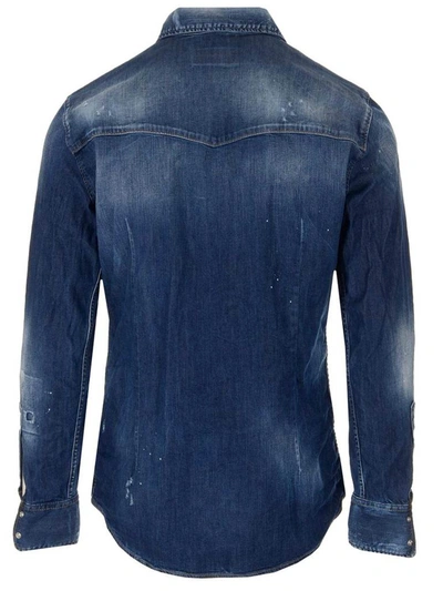 Shop Dsquared2 Distressed Denim Shirt In Blue