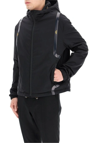 Shop Fendi Logo Band Hooded Jacket In Black