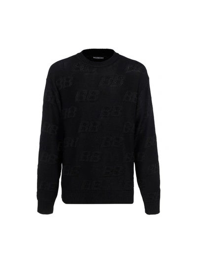 Shop Balenciaga Bb Jacquard Sweater In Black