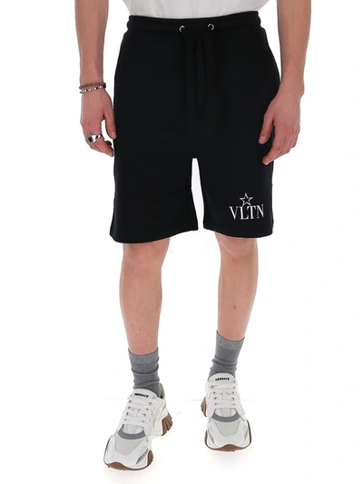 Shop Valentino Vltn Logo Shorts In Black