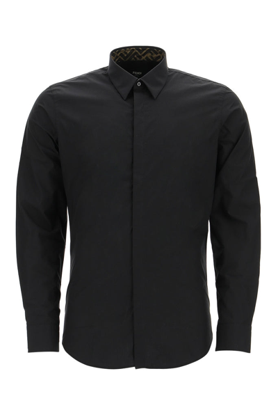Shop Fendi Ff Trim Shirt In Black