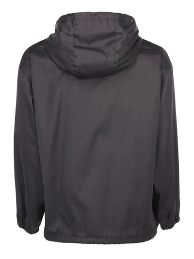Shop Prada Hooded Logo Plaque Jacket In Black