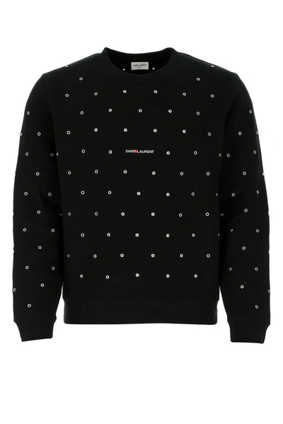Shop Saint Laurent Logo Eyelet Sweatshirt In Black