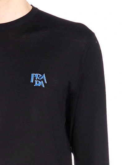 Shop Prada Logo Intarsia Sweater In Black