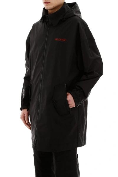 Shop Valentino Moon Print Parka Coat In Black
