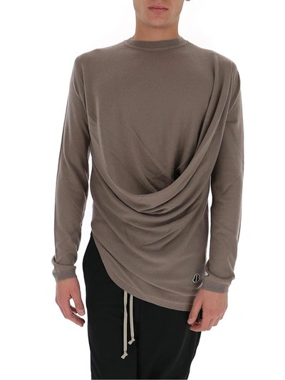 Shop Moncler Genius Moncler + Rick Owens  Drapefront Sweater In Grey