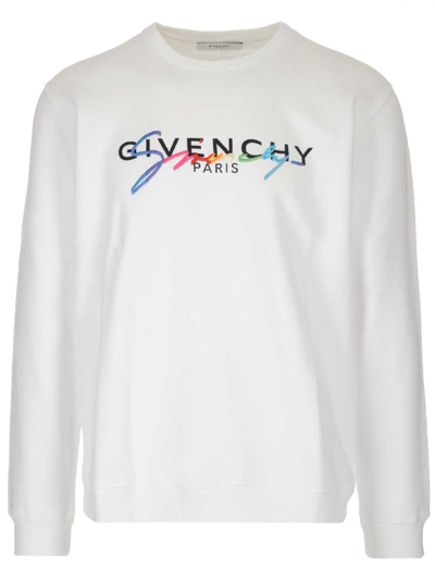 Shop Givenchy Logo Crewneck Sweatshirt In White