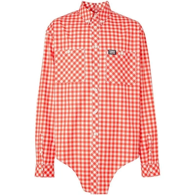 Shop Burberry Asymmetric Check Shirt In Red