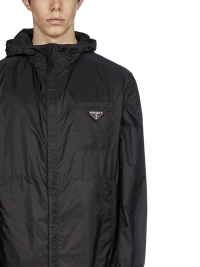 Shop Prada Front Pocket Raincoat In Black