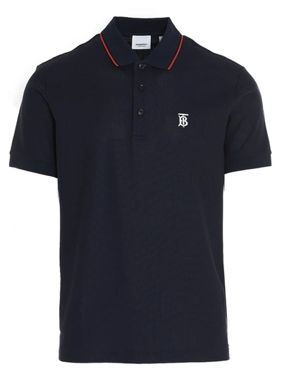 Shop Burberry Icon Stripe Placket Polo Shirt In Blue