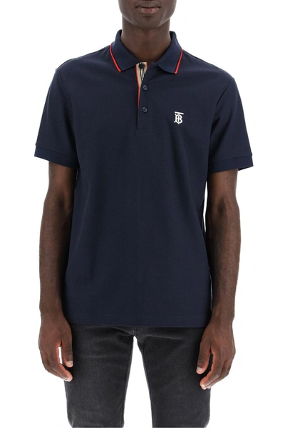 Shop Burberry Icon Stripe Placket Polo Shirt In Blue