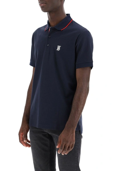 Shop Burberry Icon Stripe Placket Polo Shirt In Blue