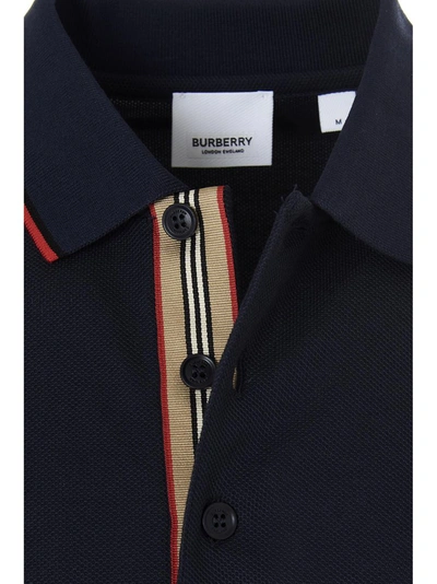 Shop Burberry Icon Stripe Placket Polo Shirt In Blue