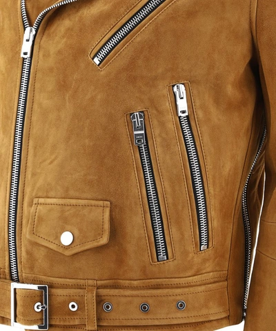 Shop Amiri Classic Leather Biker Jacket In Brown