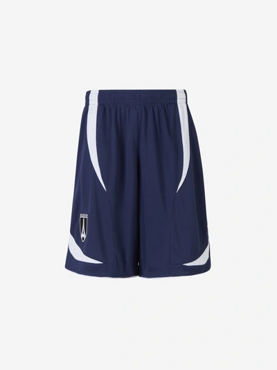 Shop Balenciaga Logo Soccer Shorts In Blue