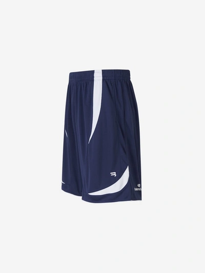 Shop Balenciaga Logo Soccer Shorts In Blue