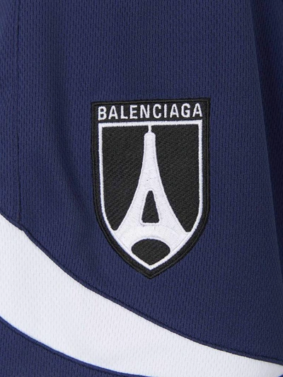 Shop Balenciaga Logo Soccer Shorts In Blue