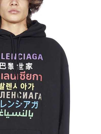 Shop Balenciaga Languages Logo Print Hoodie In Black