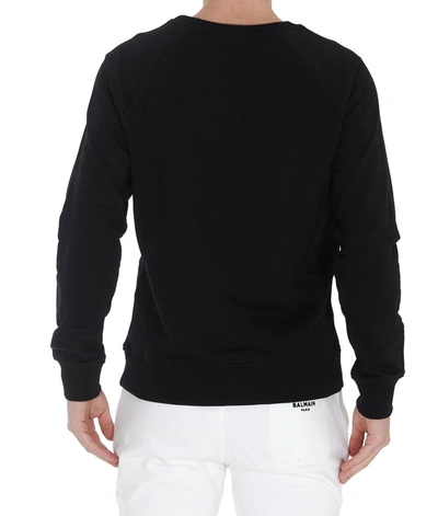 Shop Balmain Flocked Logo Crewneck Sweatshirt In Black