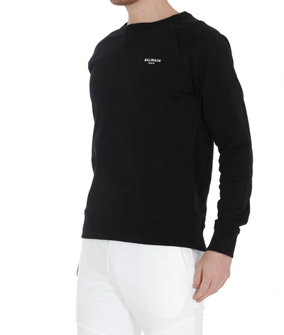 Shop Balmain Flocked Logo Crewneck Sweatshirt In Black