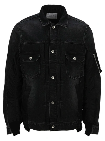 Shop Sacai Panelled Denim Jacket In Black