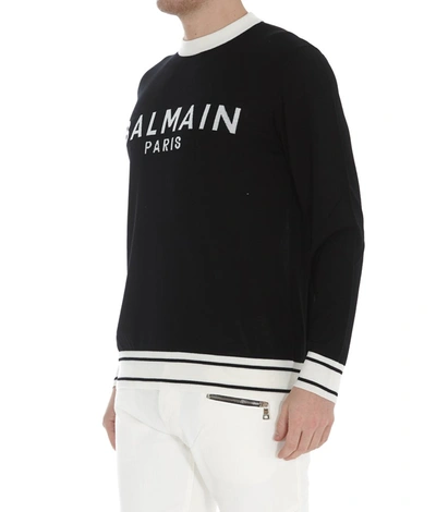 Shop Balmain Logo Knitted Sweater In Black