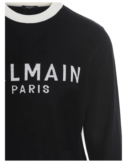 Shop Balmain Logo Knitted Sweater In Black