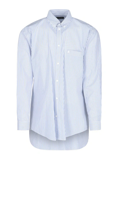 Shop Balenciaga Logo Stripe Shirt In Blue