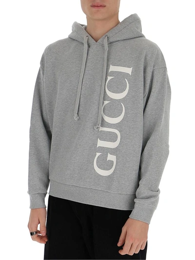 Shop Gucci Logo Printed Hoodie In Grey
