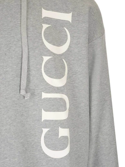 Shop Gucci Logo Printed Hoodie In Grey