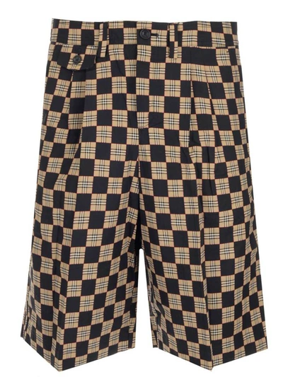 Shop Burberry Chequer Jacquard Tailored Shorts In Brown