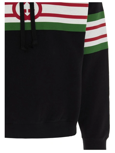 Shop Gucci Interlocking G Print Hooded Sweatshirt In Black