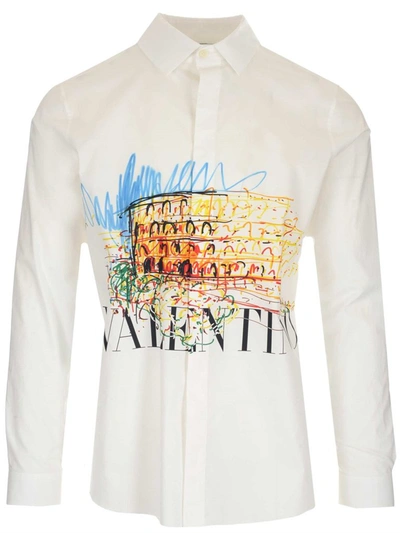 Shop Valentino Abstract Colosseum Printed Shirt In White