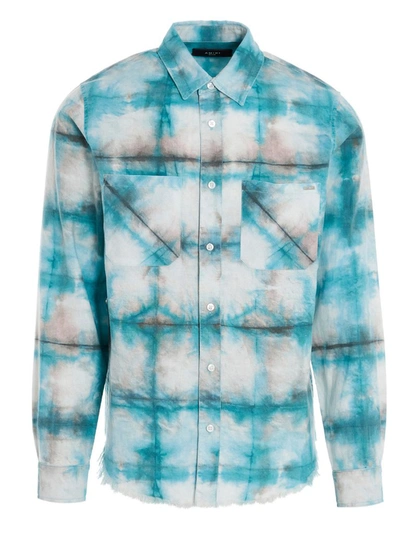 Shop Amiri Watercolour Checked Shirt In Blue