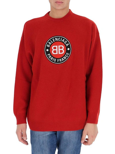 Shop Balenciaga Logo Crewneck Knit Jumper In Red