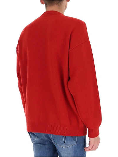 Shop Balenciaga Logo Crewneck Knit Jumper In Red