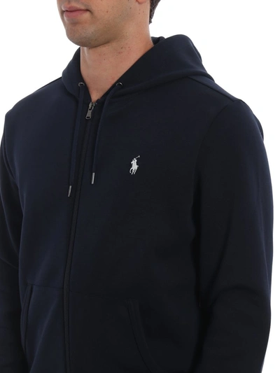 Shop Polo Ralph Lauren Logo Embroidered Zipped Hoodie In Navy