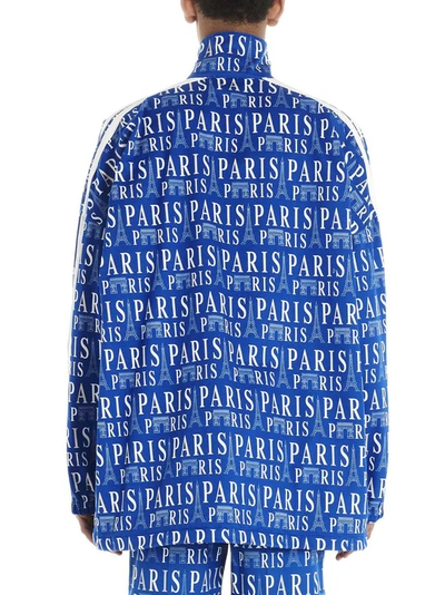 Shop Balenciaga Paris Printed Double Sleeve Jacket In Blue