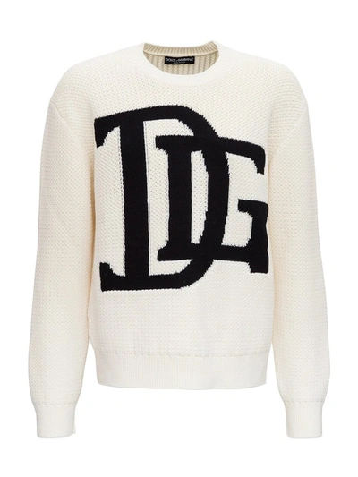 Shop Dolce & Gabbana Monogram Intarsia Sweater In White